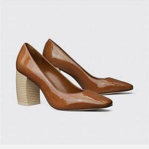 TORY BURCH Tan Patent Leather Block Banana Heels Size 8.5